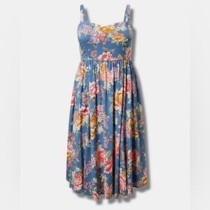 Torrid size 1 Floral Midi Dress - Blue and Pink